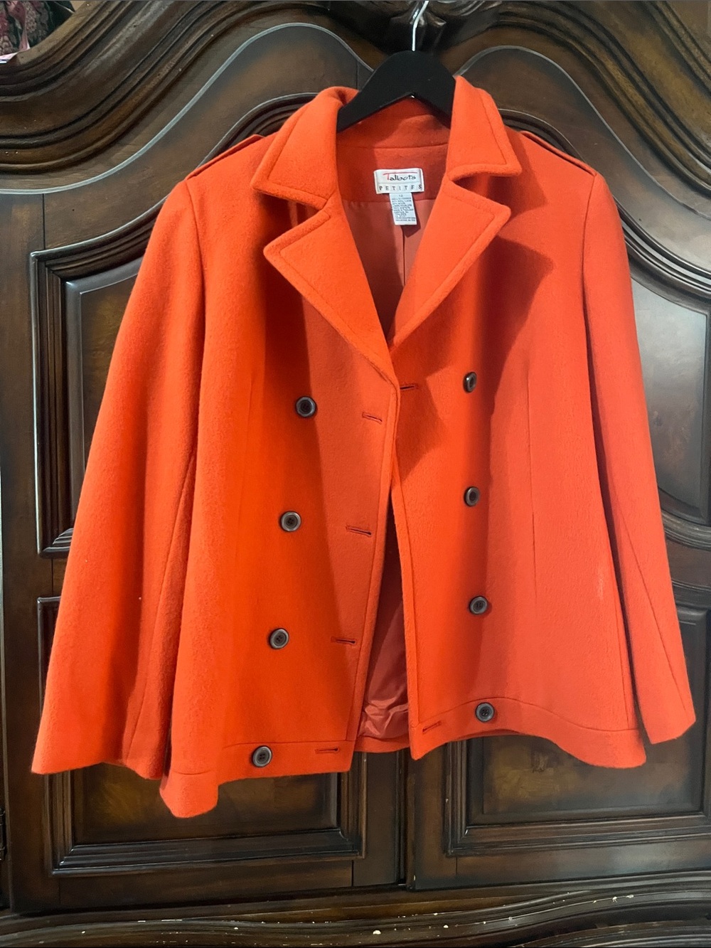 Talbots Bright Orange Double-Breasted Peacoat